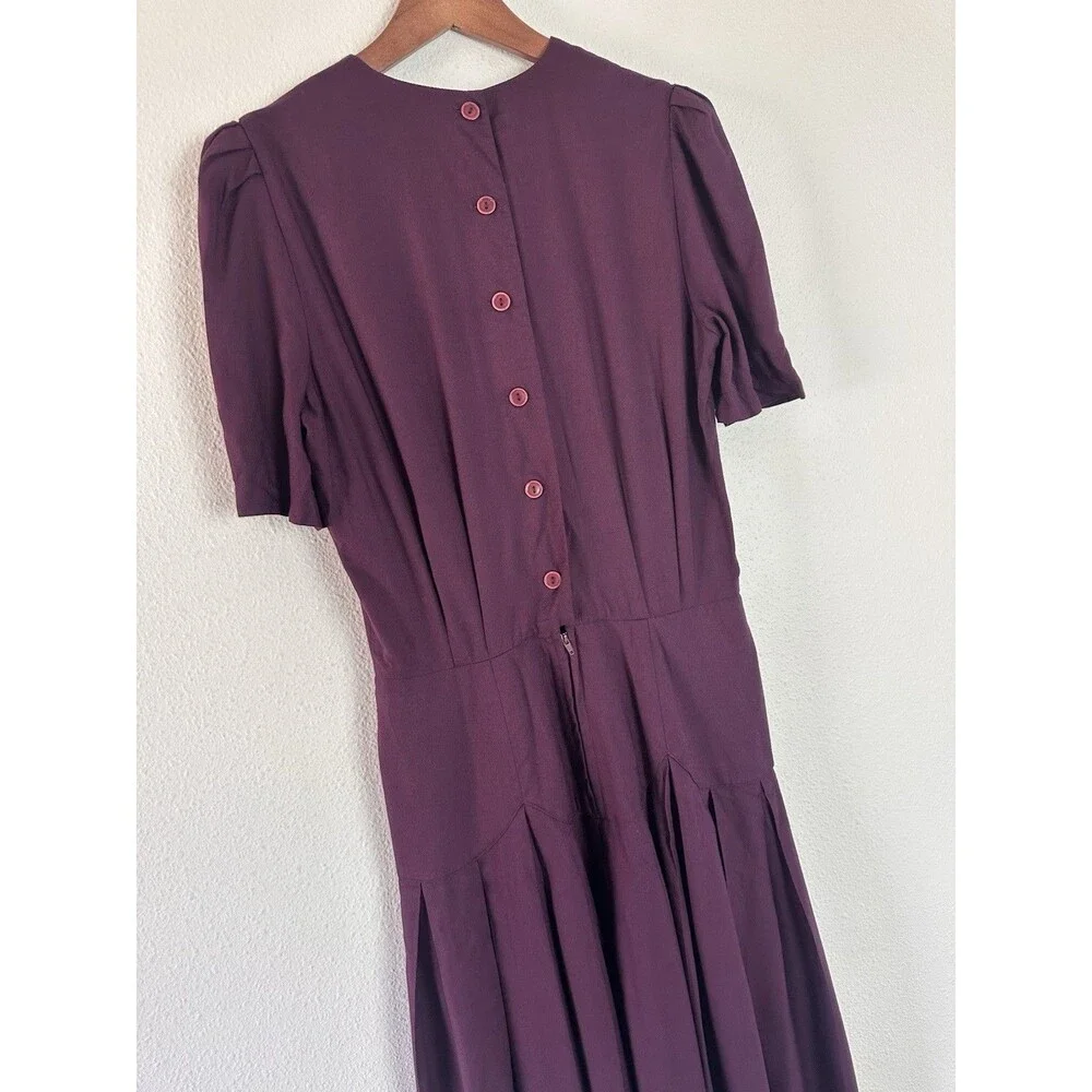 Vintage 80s Plaza South Purple Cottage core Prairie Dress White Lace Detail 10